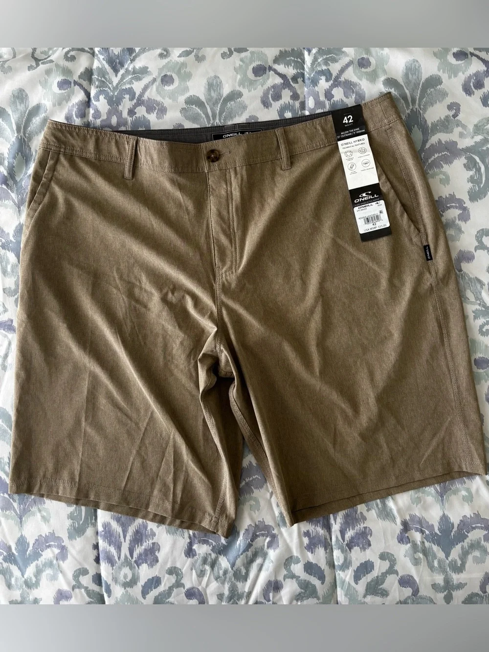 O'Neill Reserve Heather Hybrid Short Khaki 42 Waist 11” Inseam NWT